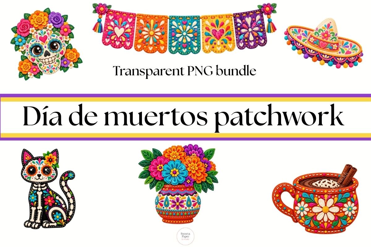 Dia De Muertos Patchwork Clipart Bundle