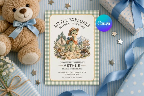 Dino Explorer Birthday Invitation Canva