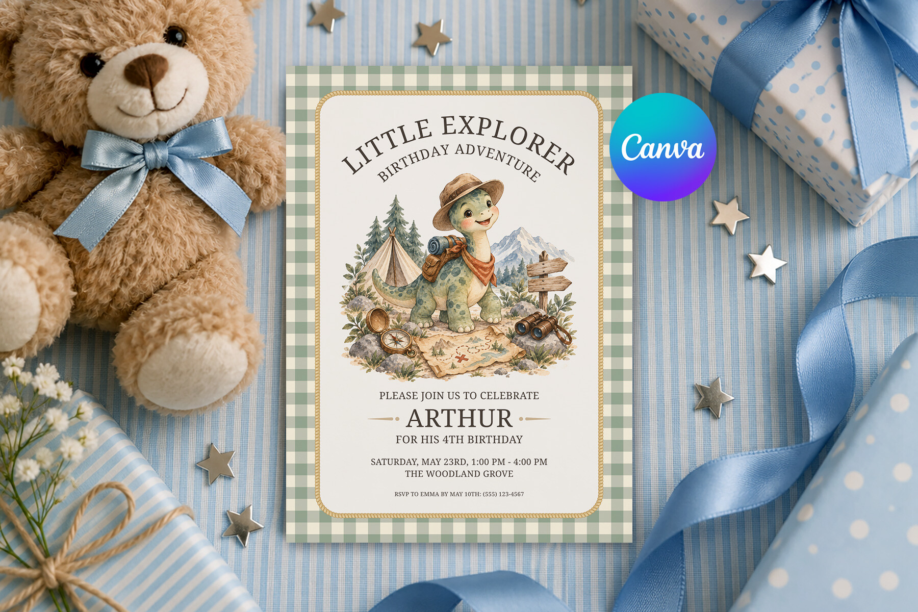 Dino Explorer Birthday Invitation Canva