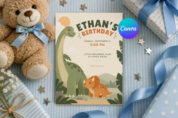 Dinosaur Birthday Invitation Canva