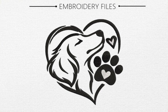 Dog with Pow Heart Embroidery Design