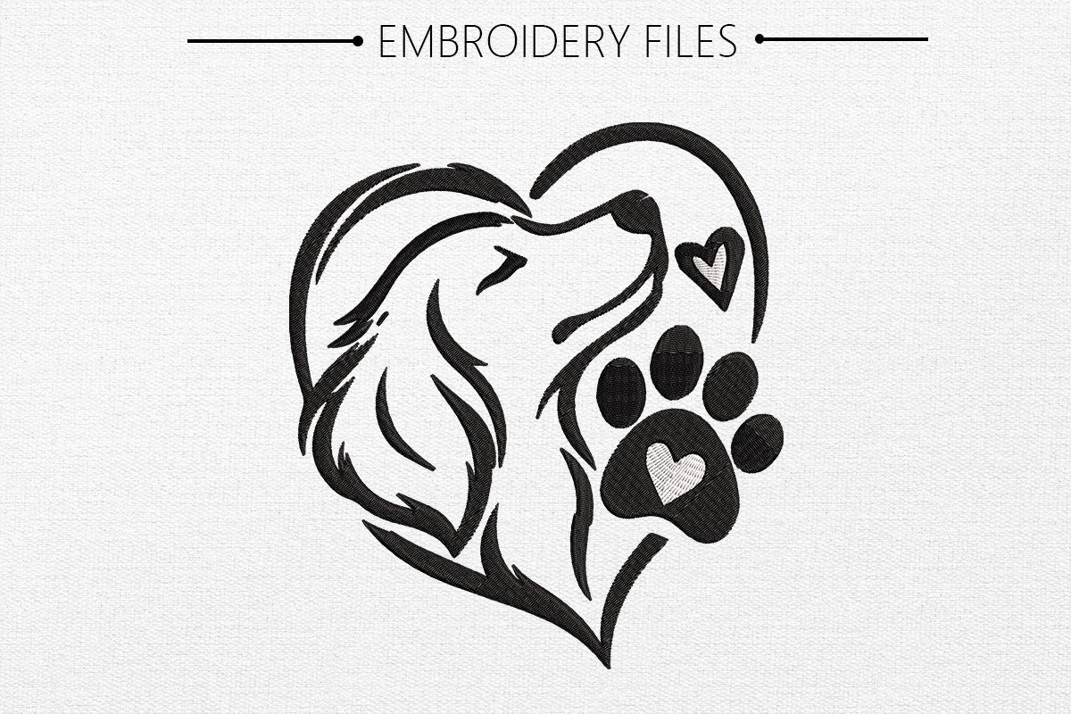 Dog with Pow Heart Embroidery Design