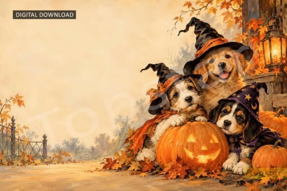 Dogs in Costume Halloween Background Art