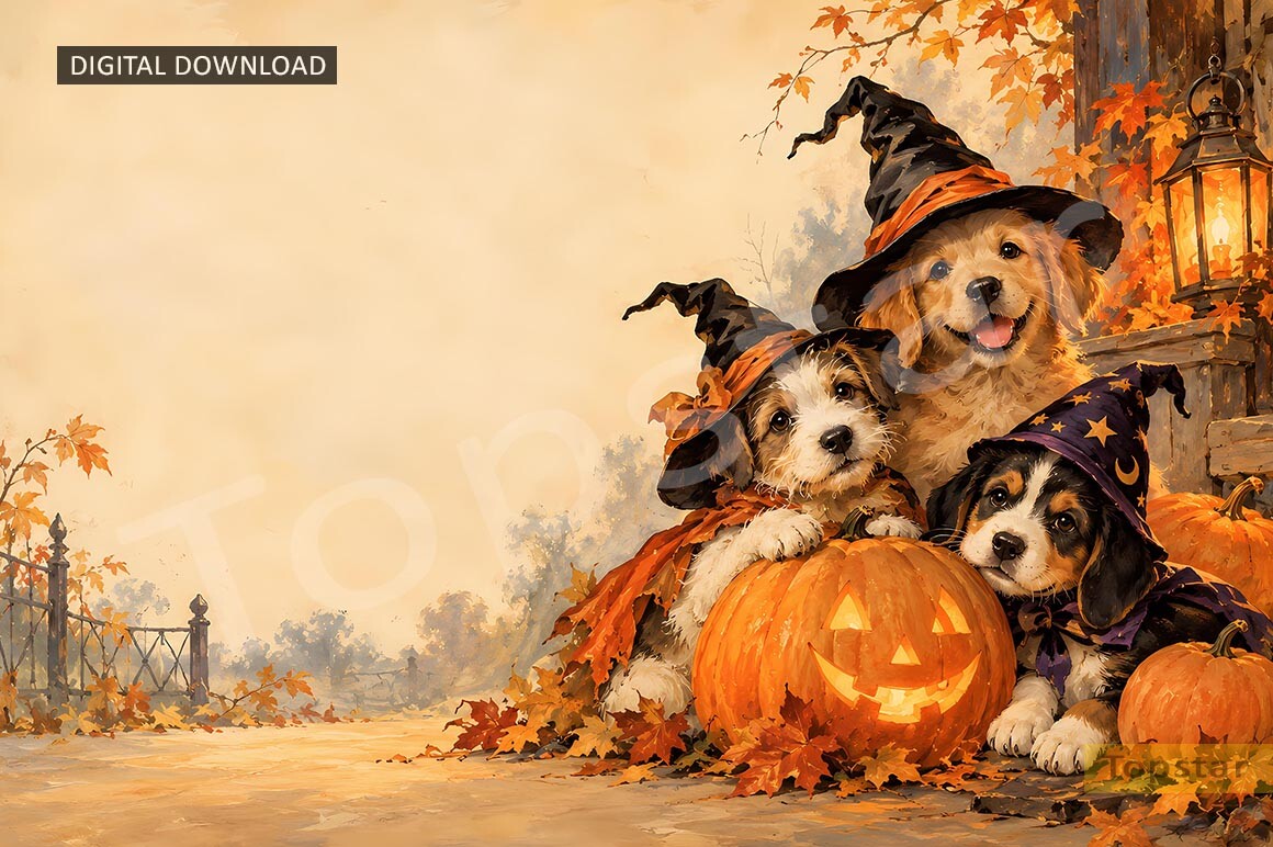 Dogs in Costume Halloween Background Art
