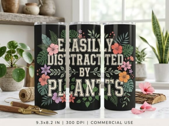 Easy Distracted by Plants Tumbler Design