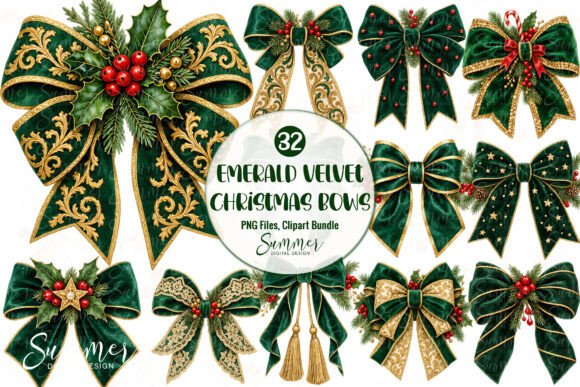 Emerald Velvet Christmas Bows Bundle
