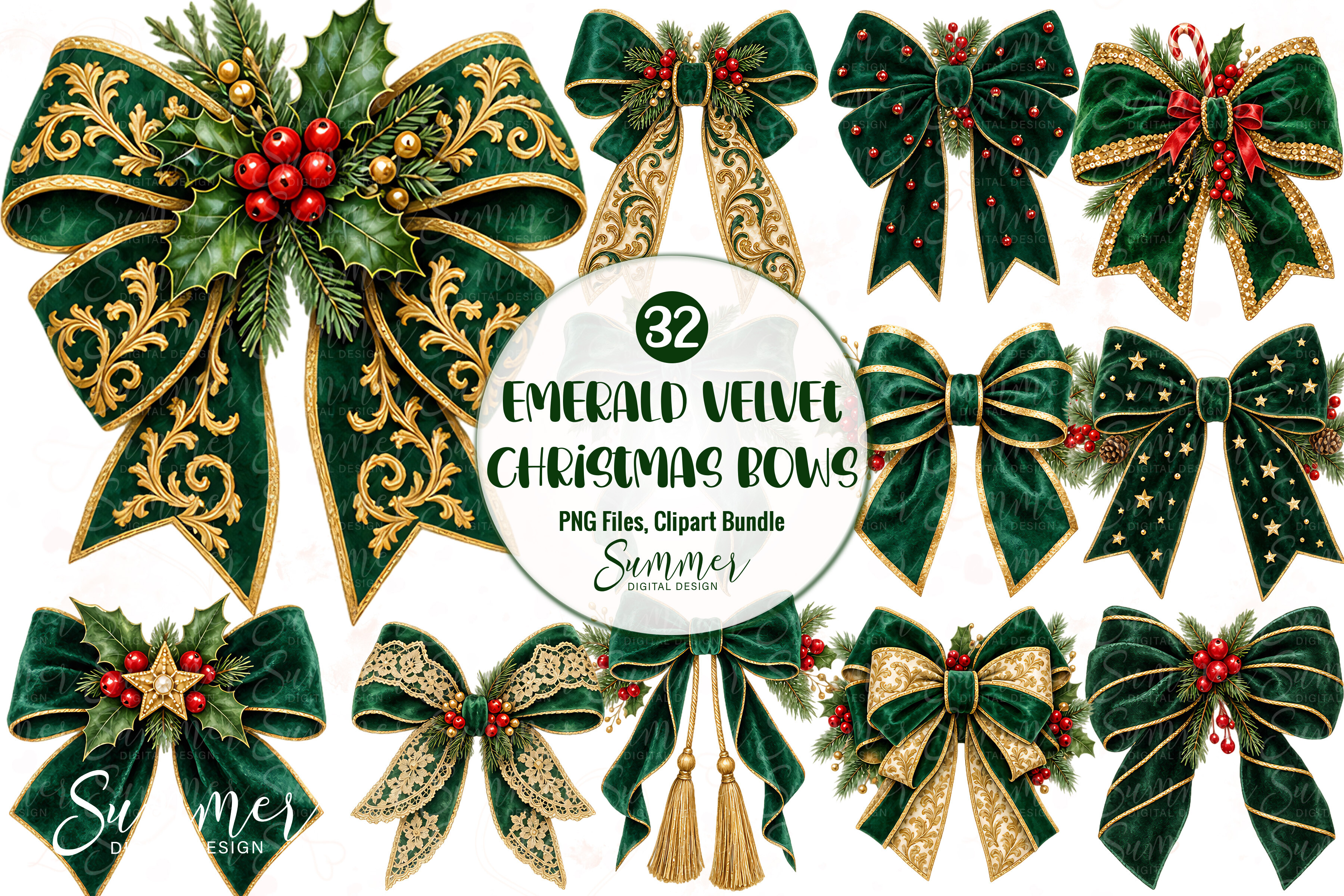 Emerald Velvet Christmas Bows Bundle