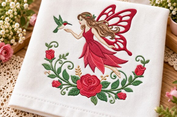 Fairy Rose Hummingbird Embroidery