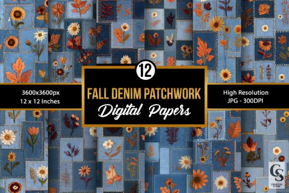 Fall Denim Patchwork Floral Patterns