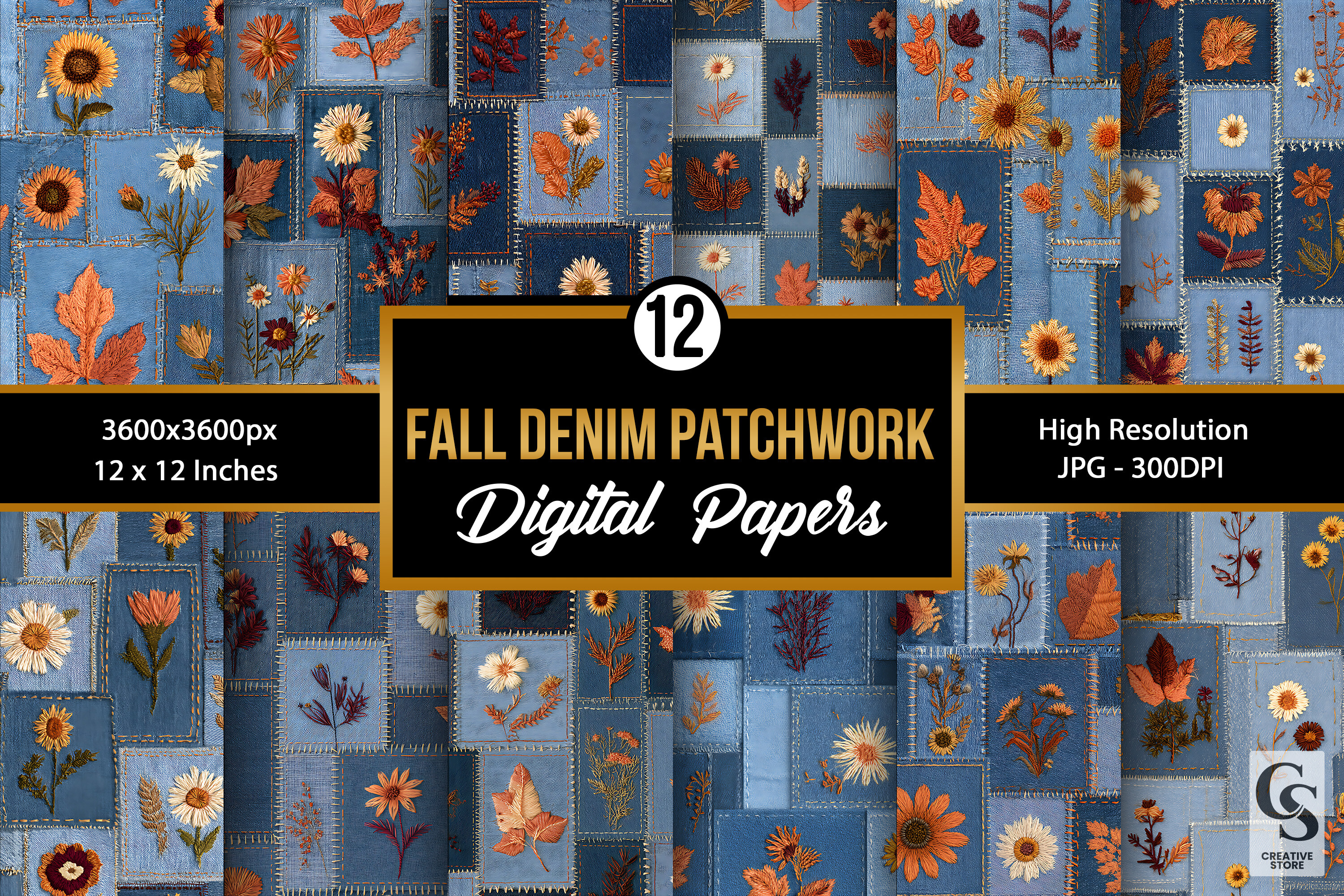 Fall Denim Patchwork Floral Patterns