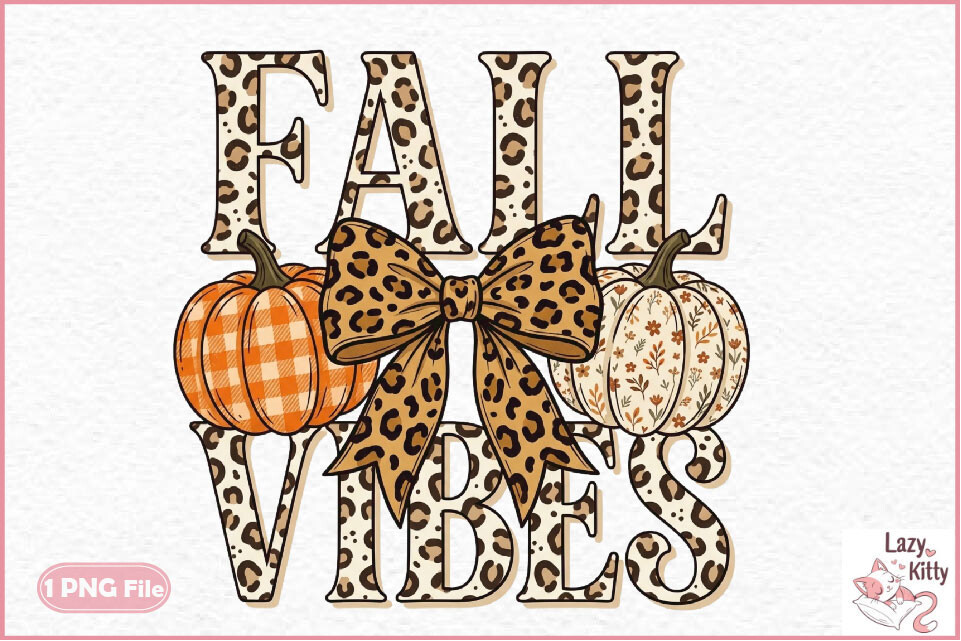 Fall Vibes Leopard Pumpkin Bow PNG
