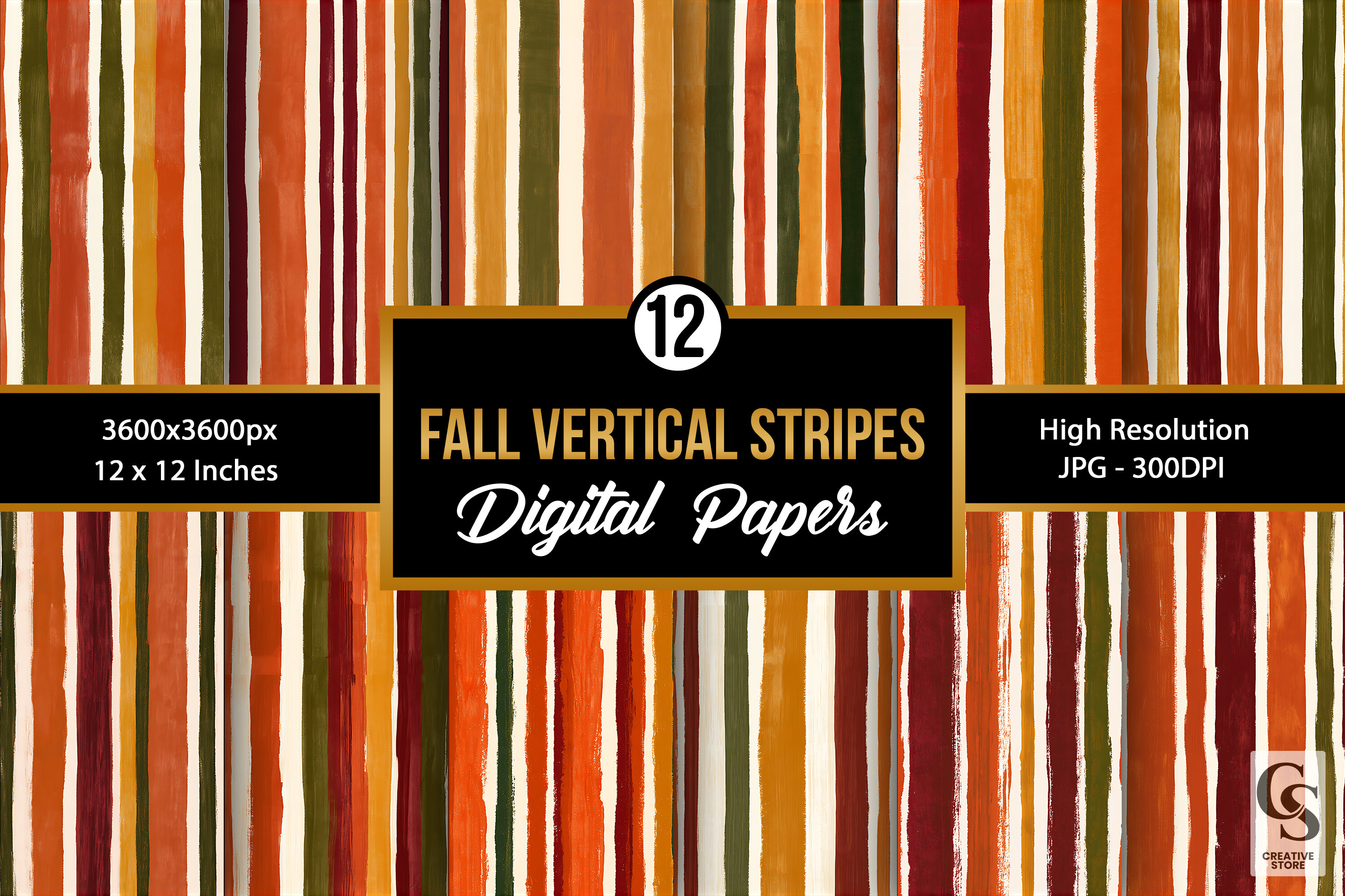 Fall Watercolor Stripes Seamless Pattern