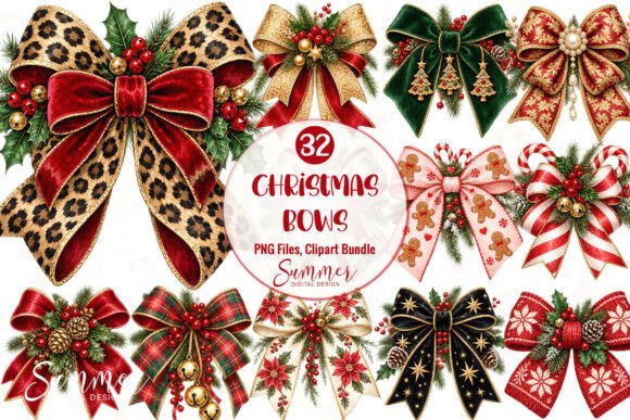 Festive Christmas Bows PNG Bundle