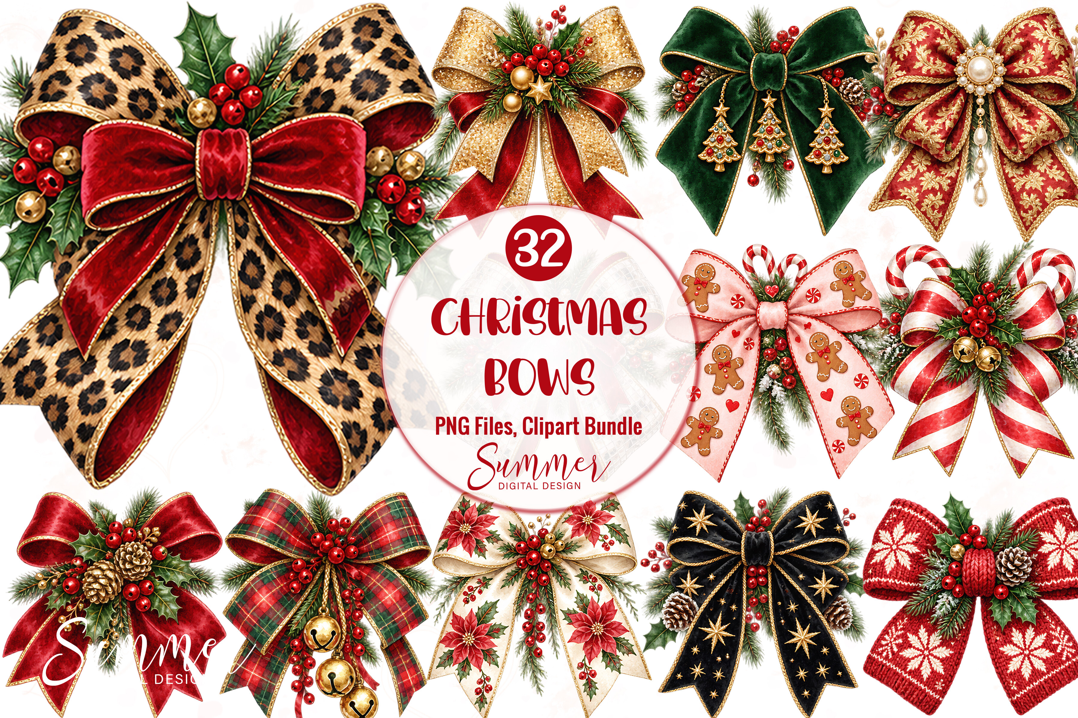 Festive Christmas Bows PNG Bundle
