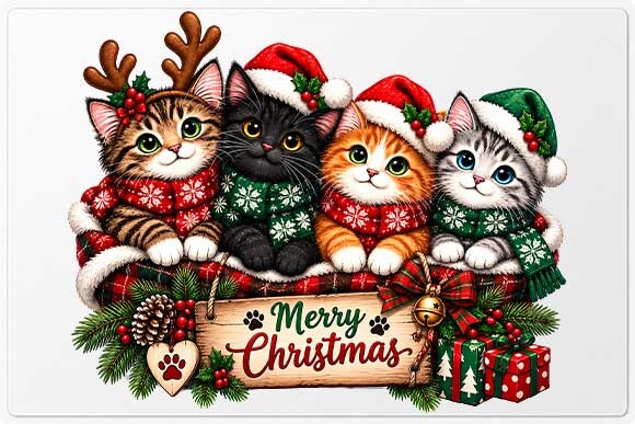 Festive Christmas Cats PNG