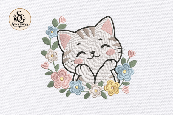 Floral Cat Embroidery Design