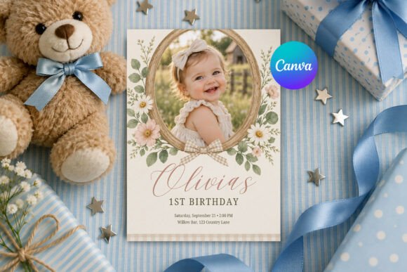 Floral Photo Birthday Invitation Canva