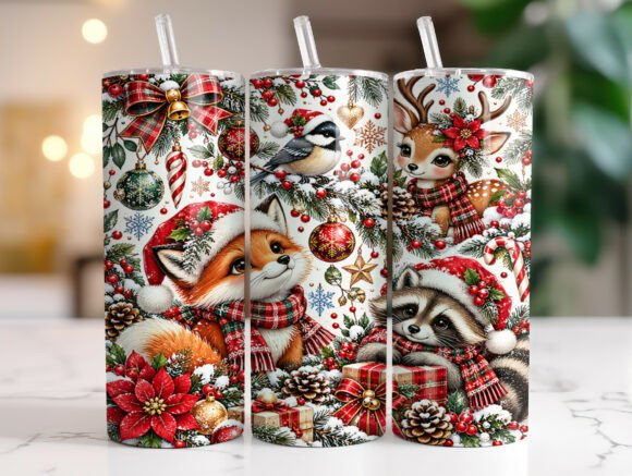 Fox Deer Raccoon Christmas Tumbler Wrap