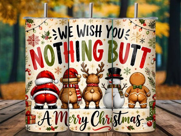 Funny Christmas Butt 20oz Tumbler Wrap Gráfico Capas para copos Por Aria Creates