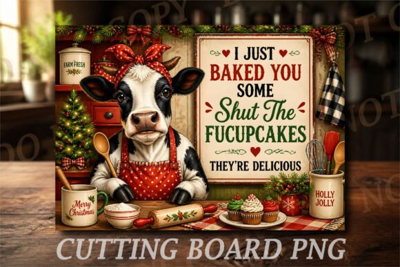 Funny Christmas Cow Cutting Board