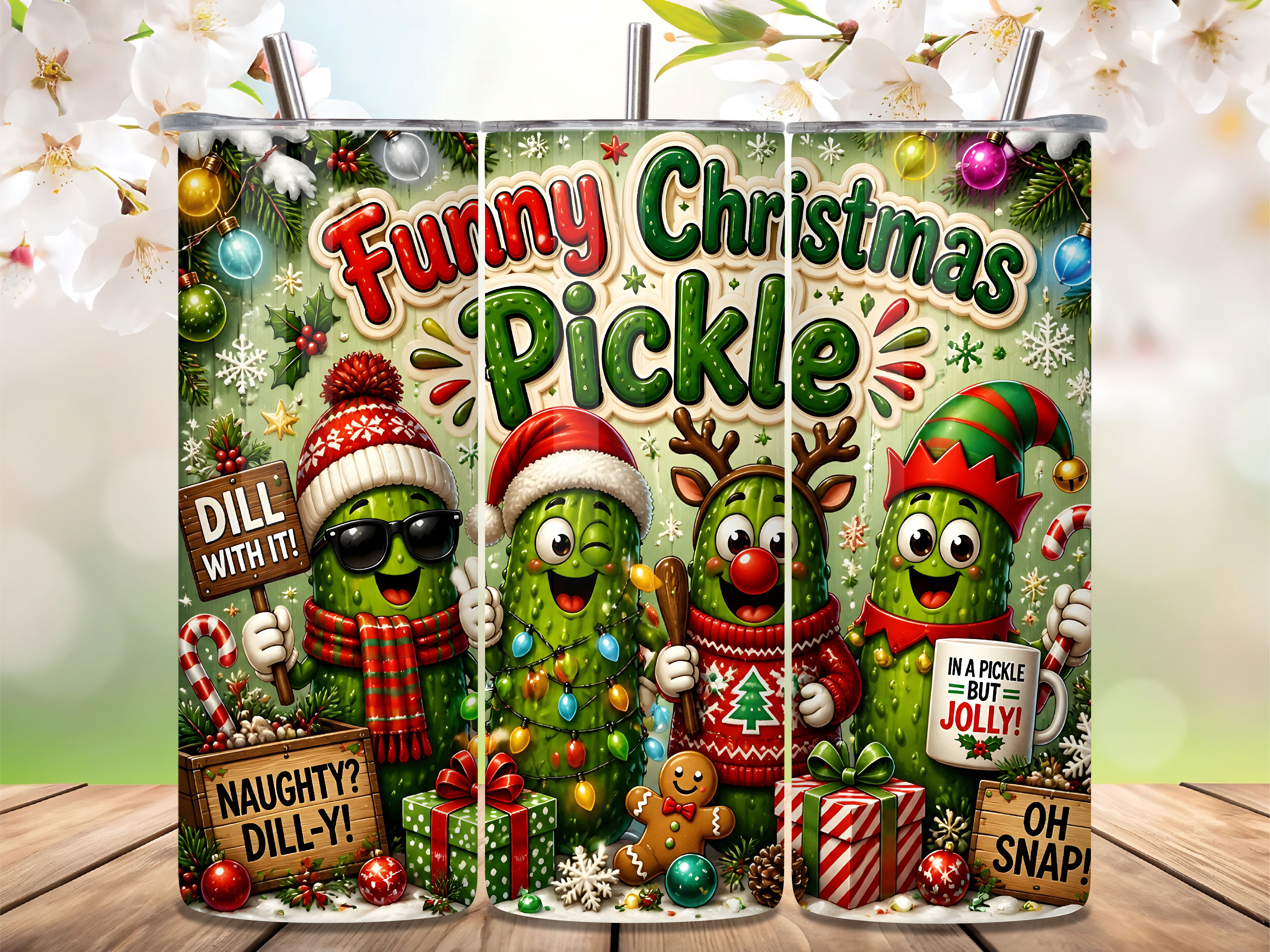 Funny Christmas Pickle Tumbler Wrap