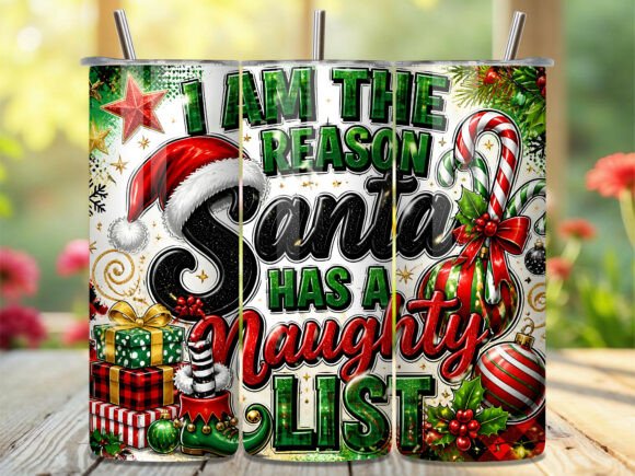 Funny Santa Naughty List 20oz Tumbler Illustration Habillage de gobelet Par Mimi Prints