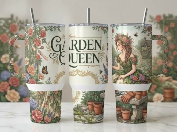 Garden Queen Floral Art Tumbler Design