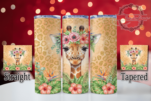 Giraffe Floral Glitter 20oz Tumbler