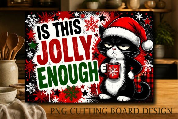Grumpy Santa Cat Holiday Cutting Board