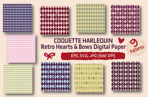Harlequin Hearts Digital Paper Set