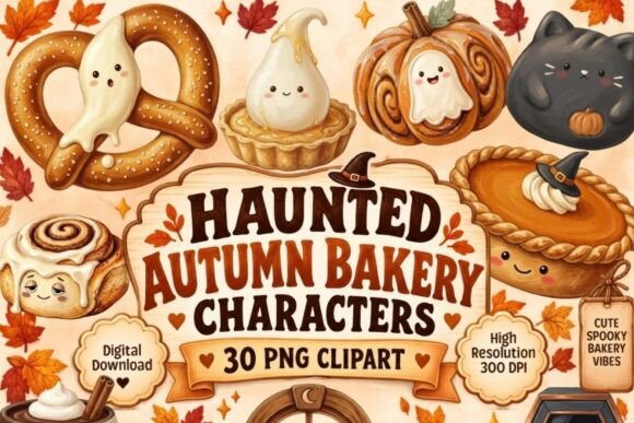 Haunted Autumn Bakery Clipart | 30 Cute