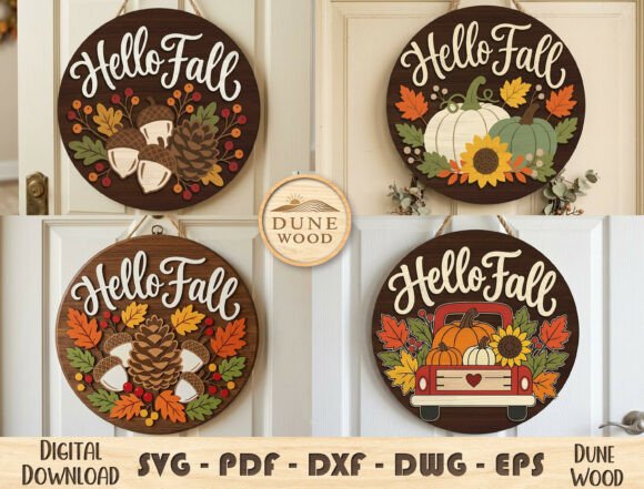 🍂 Hello Fall Autumn Door Sign Bundle
