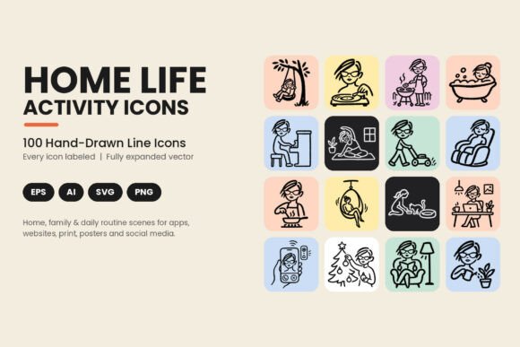 Home Life Activity Icons -Hand Drawn