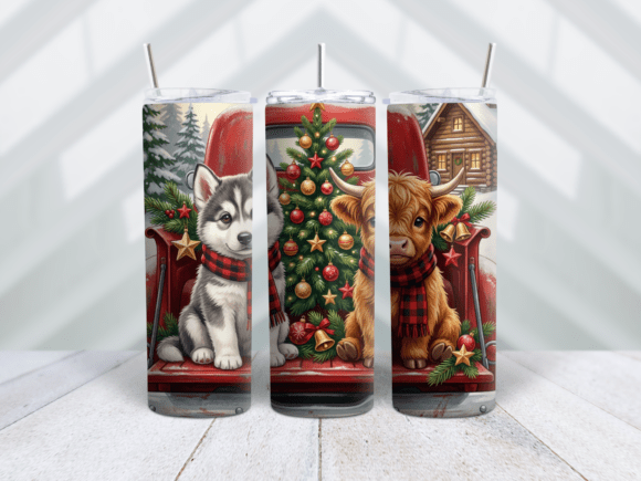 Husky Highland Cow Christmas Tumbler