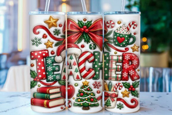 Inflated Christmas Teacher Tumbler Wrap