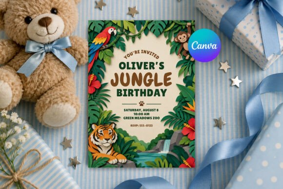 Jungle Animal Birthday Invitation Canva