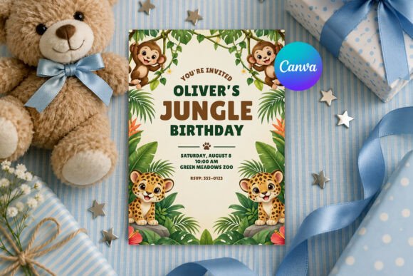 Jungle Animal Birthday Invitation Canva