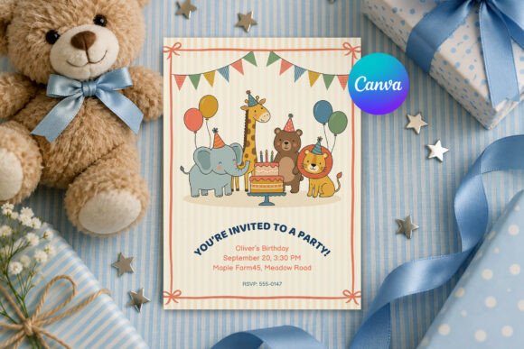 Kids Birthday Invitation Safari Animals