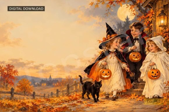 Kids in Costumes Halloween Background