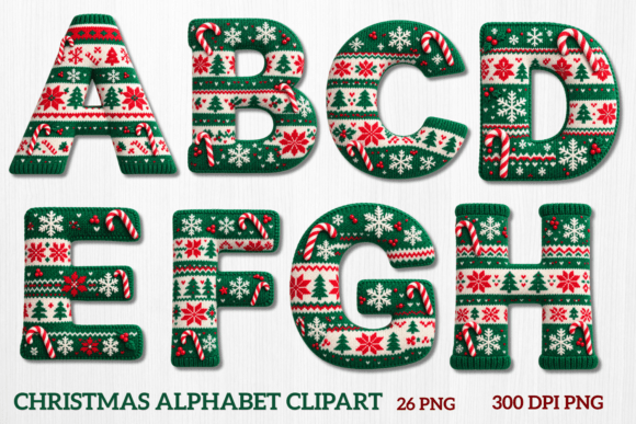 Knitted Christmas Alphabet PNG Bundle