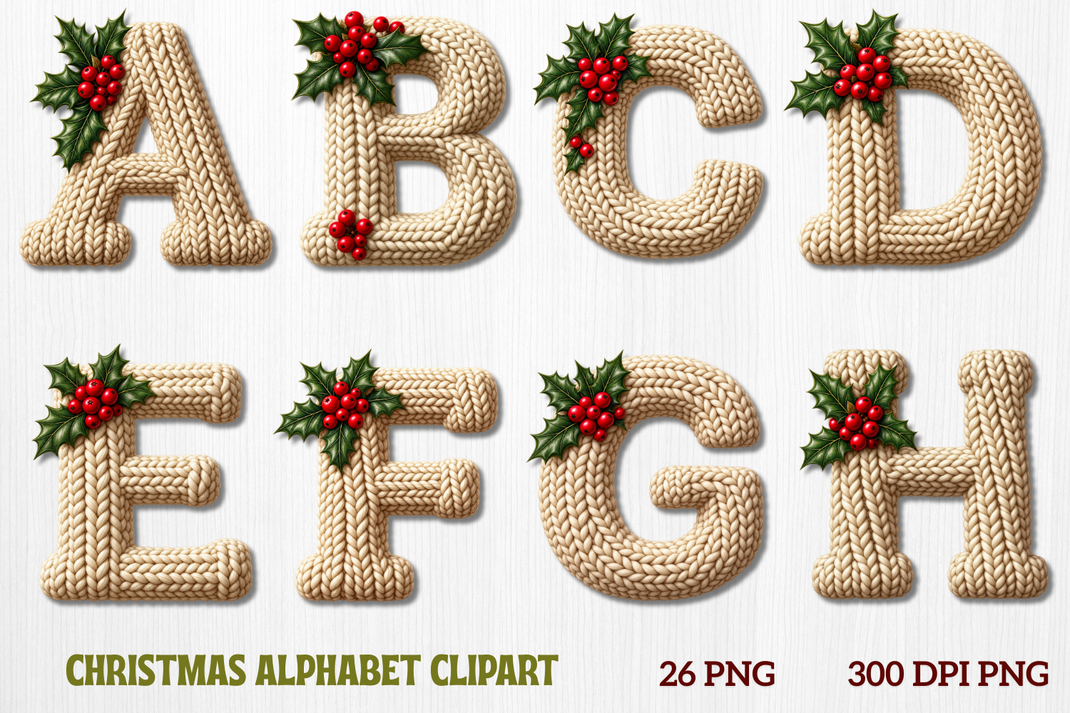 Knitted Christmas Alphabet PNG Bundle