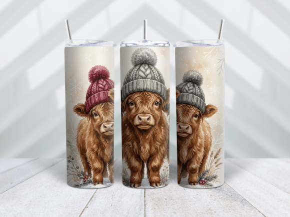 Knitted Hat Highland Cow Tumbler Wrap