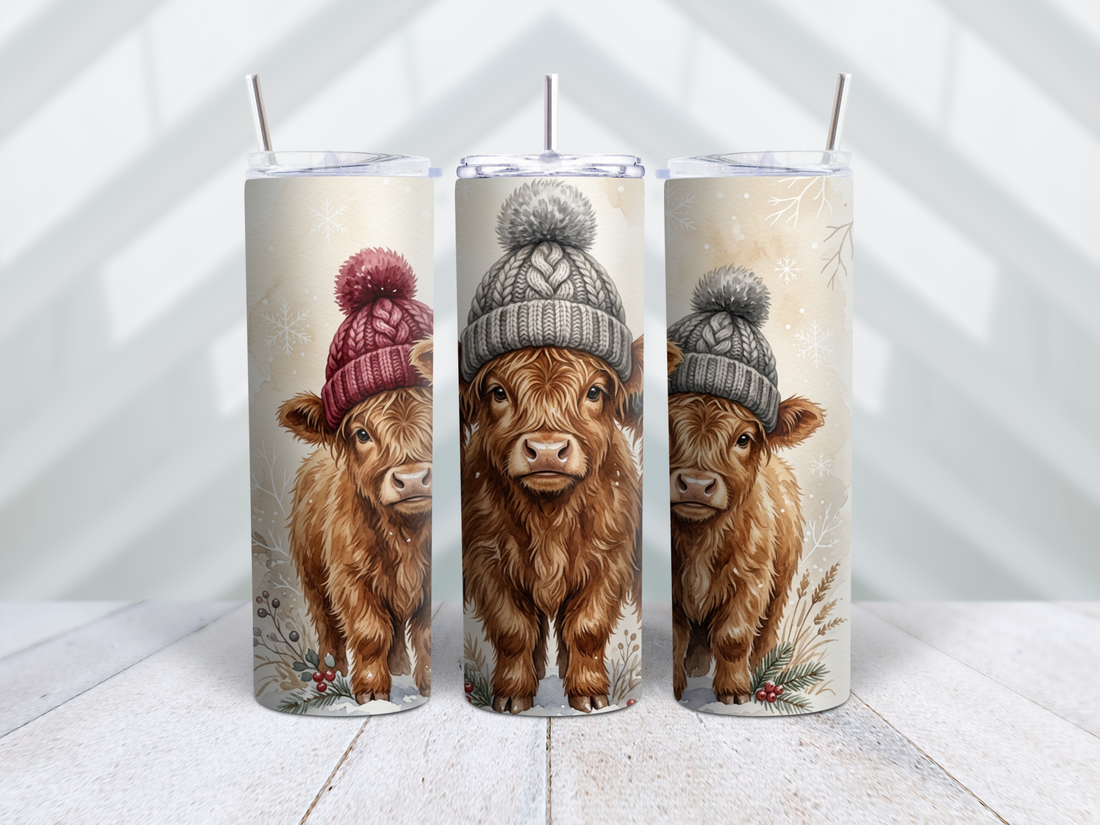 Knitted Hat Highland Cow Tumbler Wrap