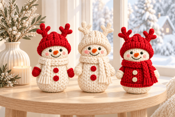 Knitted Snowman Trio STL Set  Cozy Christmas 3D Print Decor - Image 2