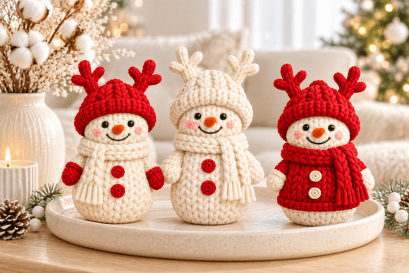 Knitted Snowman Trio STL Set  Cozy Christmas 3D Print Decor - Image 3