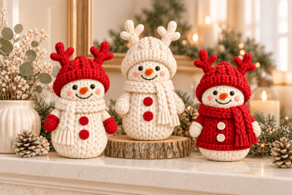 Knitted Snowman Trio STL Set  Cozy Christmas 3D Print Decor - Image 4