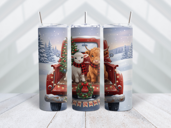 Lamb Highland Cow Holiday Truck Tumbler