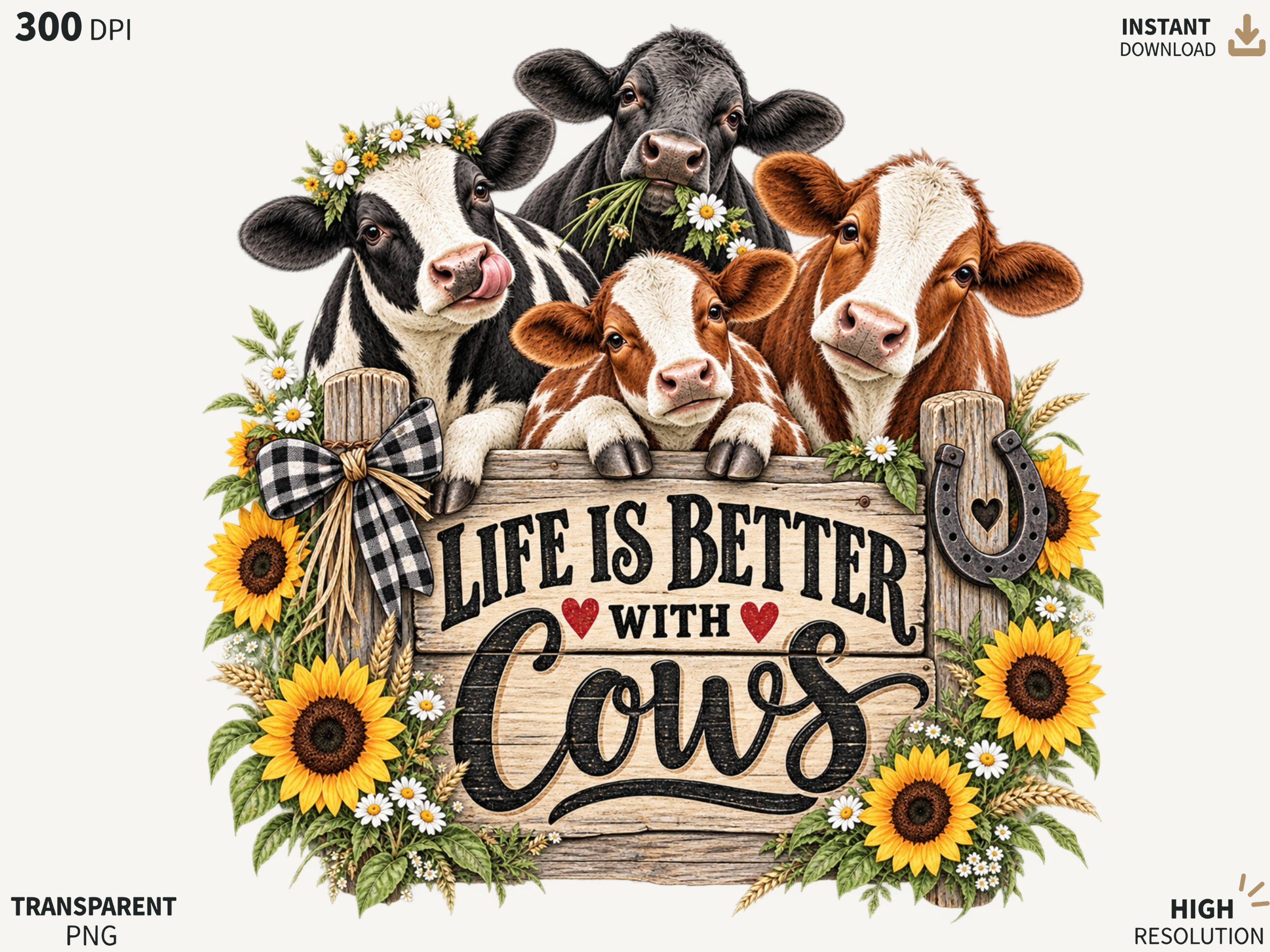 Life is Better with Cows PNG, Sunflower