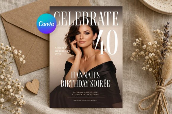 Magazine Cover Birthday Invitation Canva
