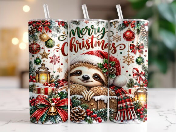 Merry Christmas Sloth 20oz Tumbler Wrap